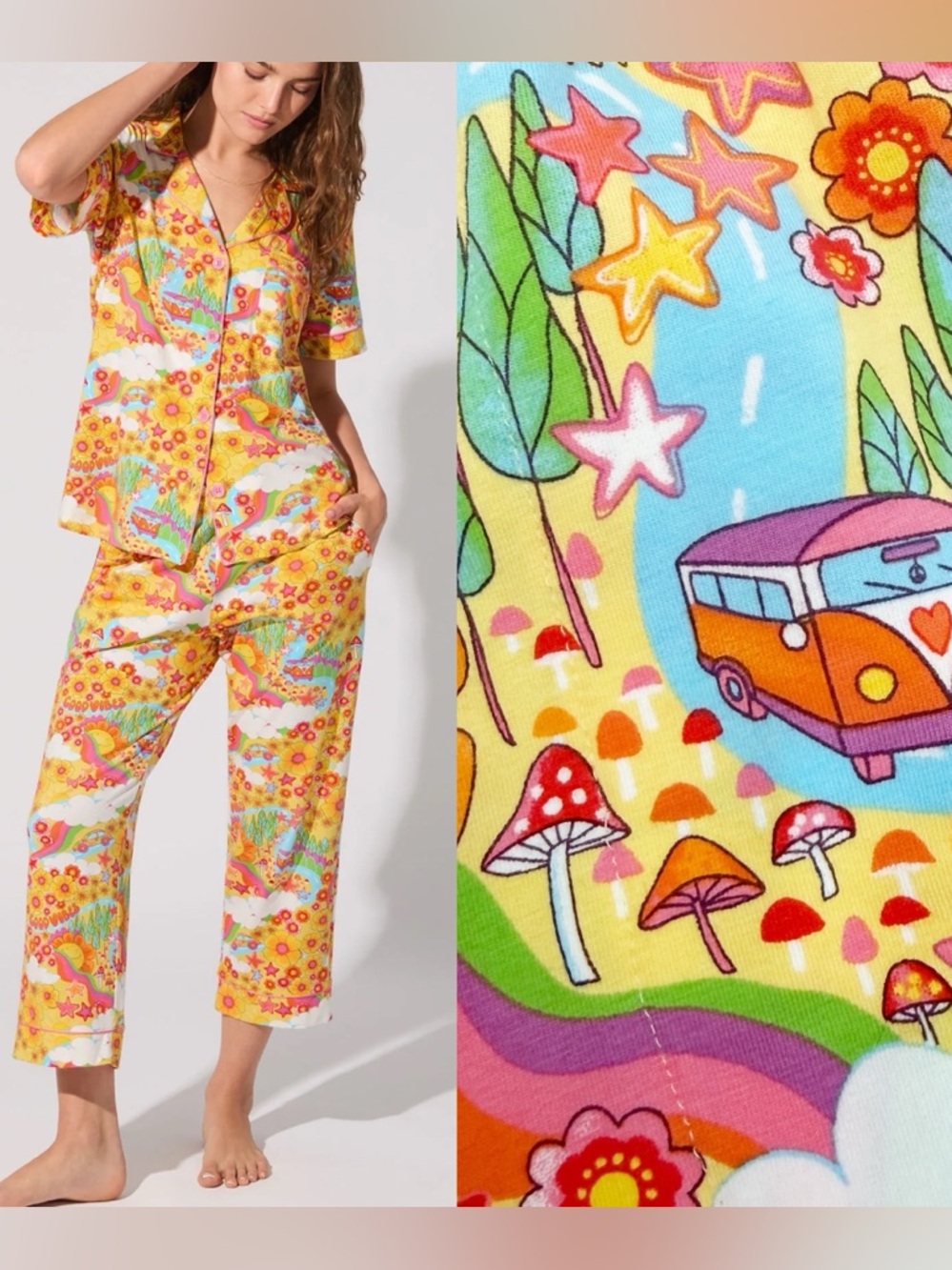 BedHead Pajamas PJ’s Good Vibes Short Sleeve Classic Jersey Cropped PJ Set